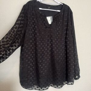 Talbots Women’s Black Long Sleeve Polka Dot Split Neck Blouse Size 3X NWT